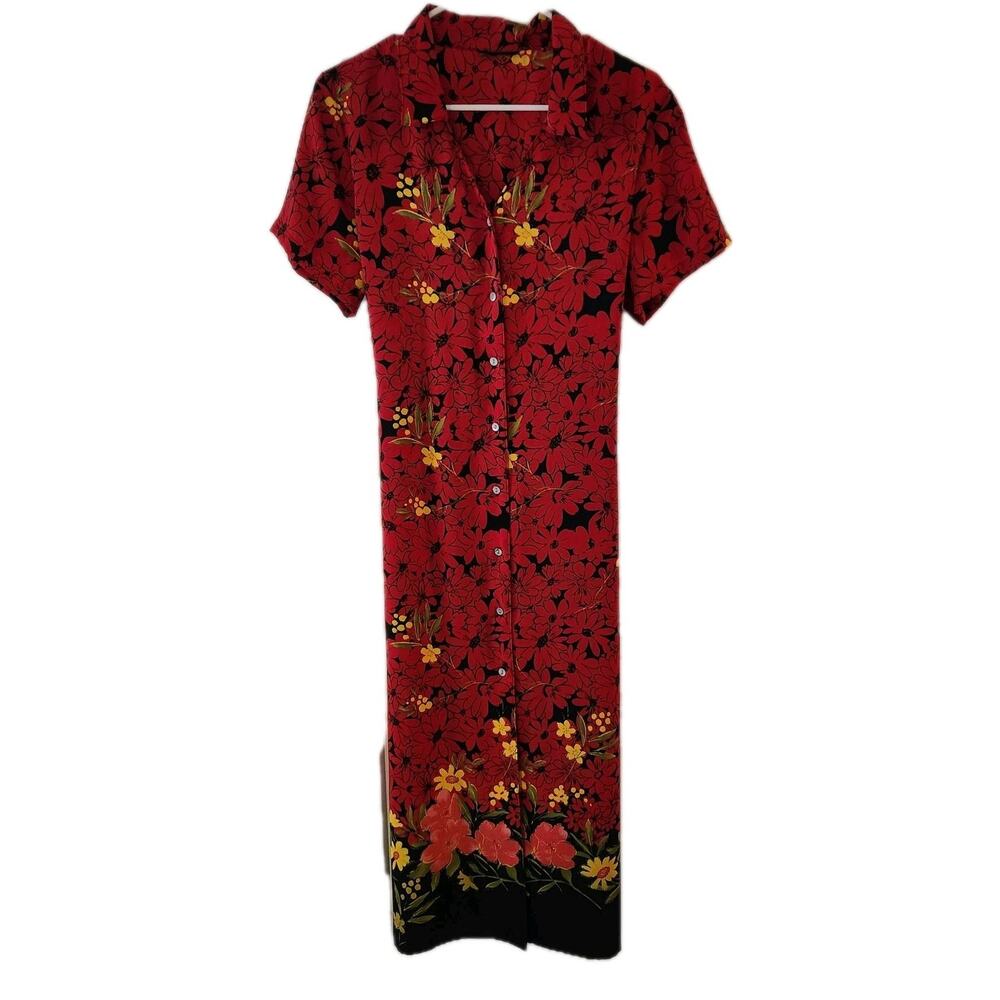 Vintage Womens 90's Bohemian Grunge Maxi Dress M/L Daisies Floral Phoebe Y2K